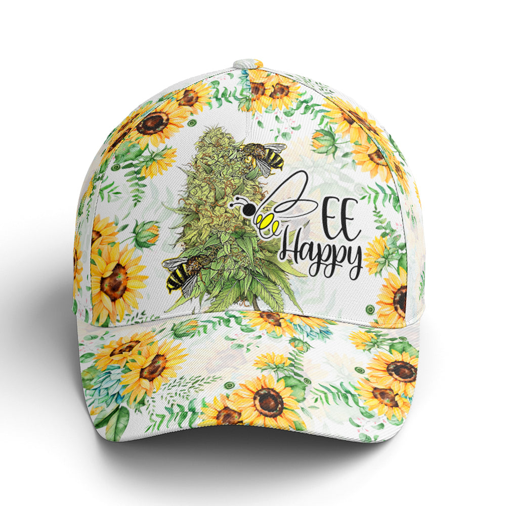 Bee happy Sunflower Pattern Baseball Cap Lasfour CO0698