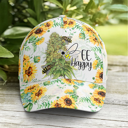 Bee happy Sunflower Pattern Baseball Cap Lasfour CO0698