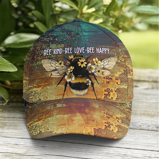 Bee Kind Be Love Be Happy Baseball Cap Lasfour CO0768