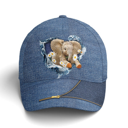 Elephant Daisy Flowers Jean Style Baseball Cap Lasfour CO0850