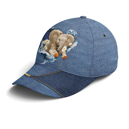 Elephant Daisy Flowers Jean Style Baseball Cap Lasfour CO0850