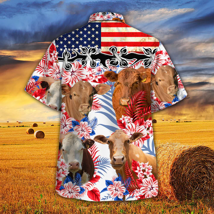 Beefmaster Cattle Lovers American Flag Hawaiian Shirt, Cow Hawaiian shirt vintage flower, Hawaiian shirt men, Hawaiian shirt women HO2620