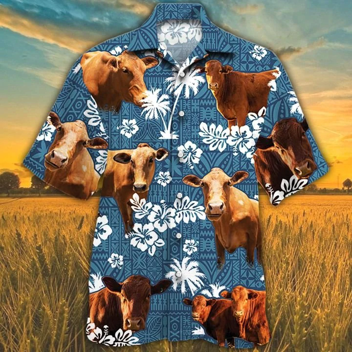 Beefmaster Cattle Lovers Blue Tribal Pattern Hawaiian Shirt, Cow Hawaiian shirts for men, Women HO2652