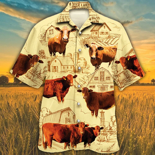 Beefmaster Cattle Lovers Farm Hawaiian Shirt, Farm Cow Short Sleeve Hawaiian Aloha Shirt for Men, Women HO0210