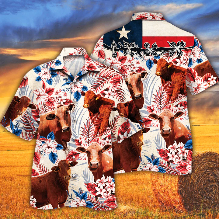 Beefmaster Cattle Lovers Texas Flag Hawaiian Shirt, Cow Hawaiian shirt vintage flower, Hawaiian shirt men, Hawaiian shirt women HO2622