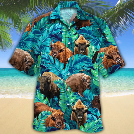 Bison Lovers Hawaiian Shirt, Animal Cow Hawaiian Shirt Men, Short Sleeve Hawaiian Aloha Shirt HO2588