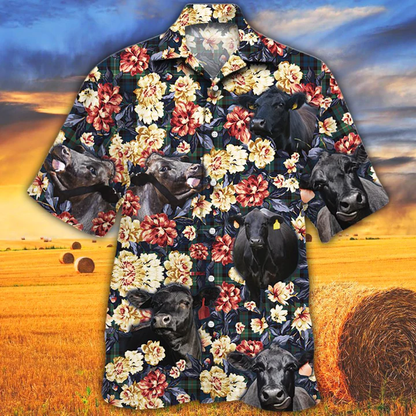 Black Angus Hawaiian shirt men, Cow Cattle Green Plaid Pattern Hawaiian Shirt, Summer Hawaiian shirt, Animal shirt HO0214