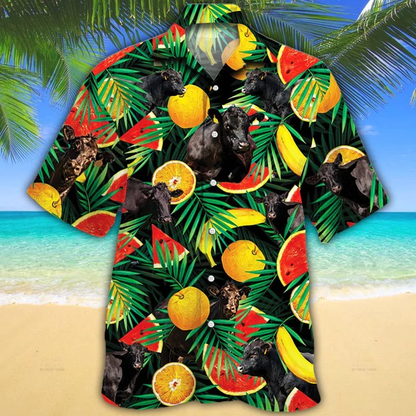 Cow Hawaiian shirt - Black Angus Cattle Lovers Tropical Fruits Hawaiian Shirt - Aloha Shirt For Cow Lovers HO2598