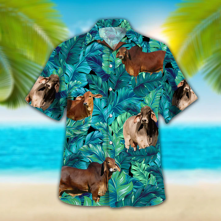 Brahman Cattle Lovers Hawaiian Shirt, Cow Hawaiian shirt vintage flower, Short Sleeve Hawaiian Aloha Shirt for men, Women HO2627