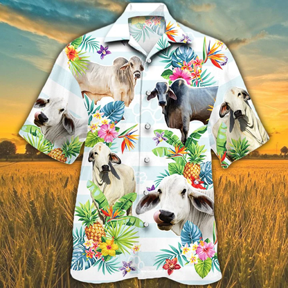 Brahman Cattle Hawaiian shirts for men, women, Cow Lovers Tropical Flower Hawaiian Shirt HO2554