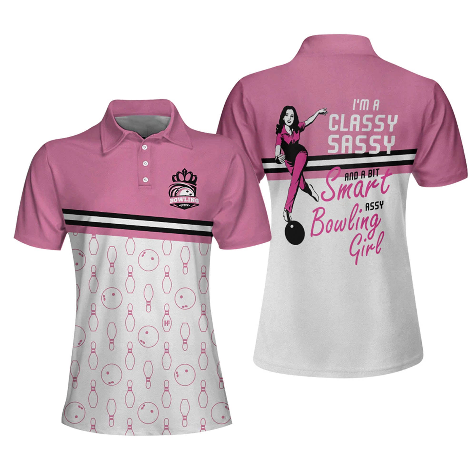 Custom Bowling Shirts For Women - White And Pink Ladies Bowling