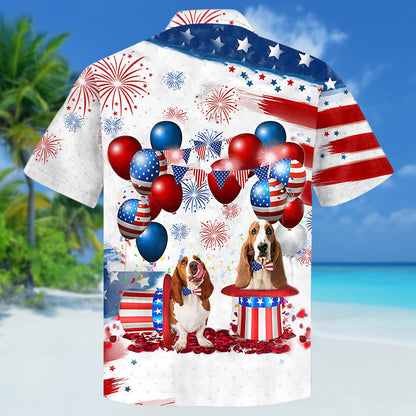 Basset Hound Independence Day Hawaiian Shirt, Dog Hawaii Beach Shirt Short Sleeve For 4Th Of July HO0315