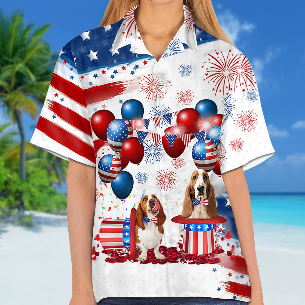 Basset Hound Independence Day Hawaiian Shirt, Dog Hawaii Beach Shirt Short Sleeve For 4Th Of July HO0315