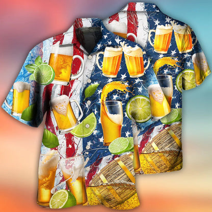 Beer And Lemon Independence Day Pattern Hawaiian Shirt Men Women HO5333