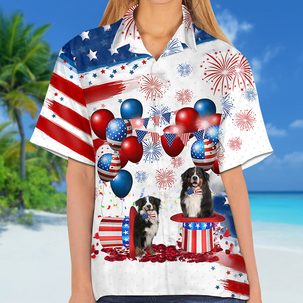 Bernese Mountain Dog Independence Day Hawaiian Shirt, Dog Hawaii Beach Shirt Short Sleeve For 4Th Of July HO3901