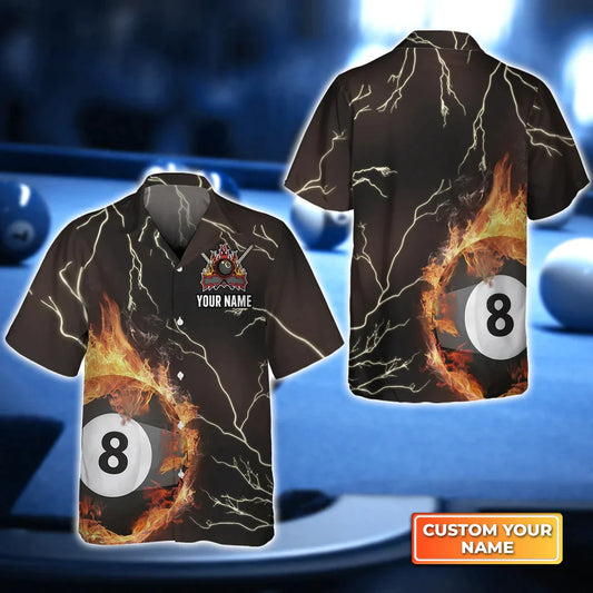 Lasfour Billiard 8 Ball Thunder Fire Flame Personalized Name Hawaiian Shirt BIA0075