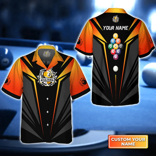 Personalized Name Billiard Pool Nine-Ball In Orange 3D Hawaiian Shirt, Gift For Billiard Players HO4100