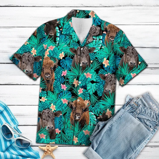 Bison Behind Tropical Flower Pattern Hawaiian Shirt, gift for cow lovers HO1622