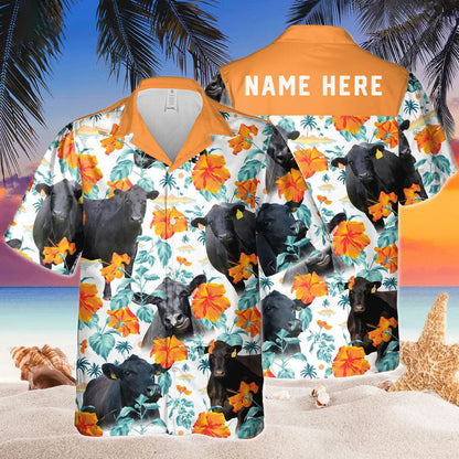 Custom Name Black Angus Hibiscus Flowers All 3D Printed Hawaiian Shirt HO5388