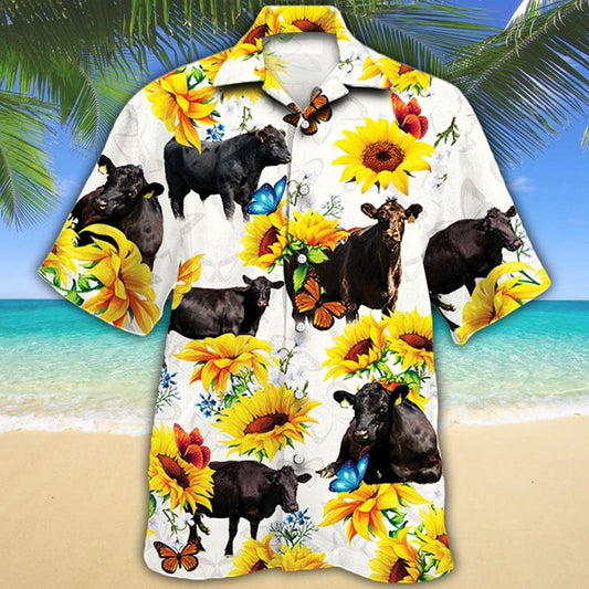 Black Angus Cattle Sunflower Hawaiian Shirt, Cow hawaiian shirt for men, Women HO2353