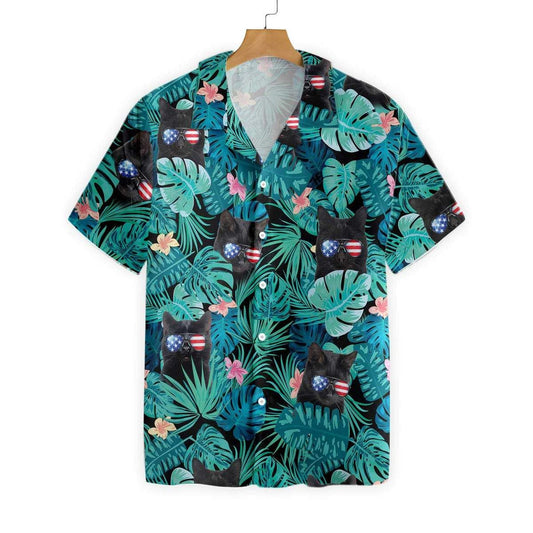 Black Cat Tropical 4th Of July Hawaiian Shirt, Tropical Flower Hawaiian Shirt, Summer Vacation HO2349