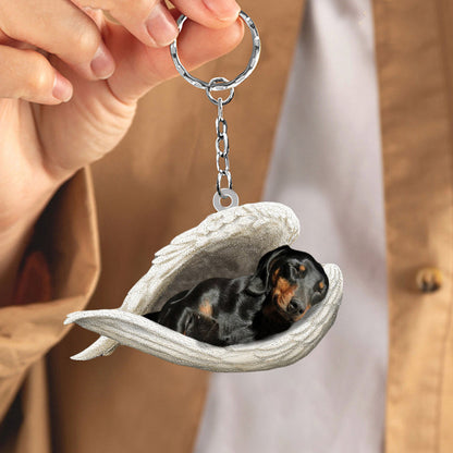 Black And Tan Dachshund Sleeping Angel Acrylic Keychain Dog Sleeping keychain KO0160