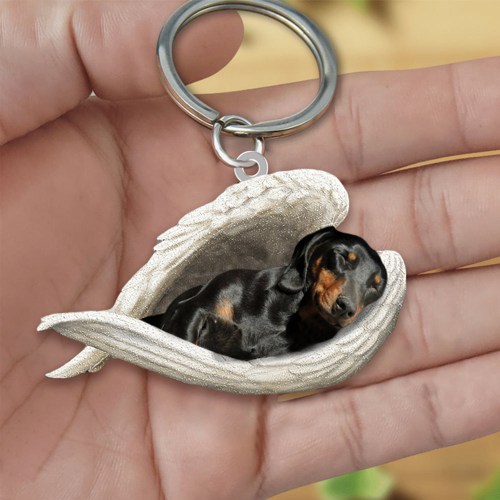 Black And Tan Dachshund Sleeping Angel Acrylic Keychain Dog Sleeping keychain KO0160