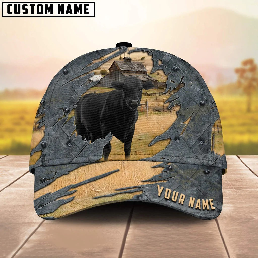 Personalized With Name Black Angus Cap Hat For Men Women, Baseball Cap Farmer, Classic Cow Hat CO1054