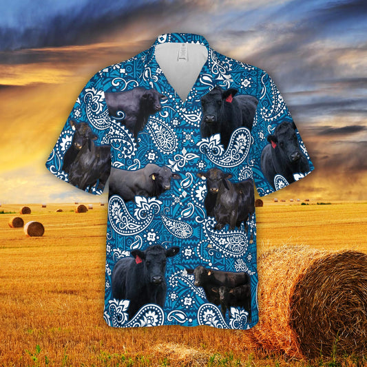 Paisley Pattern Black Angus Farm Hawaiian Shirt HO0393