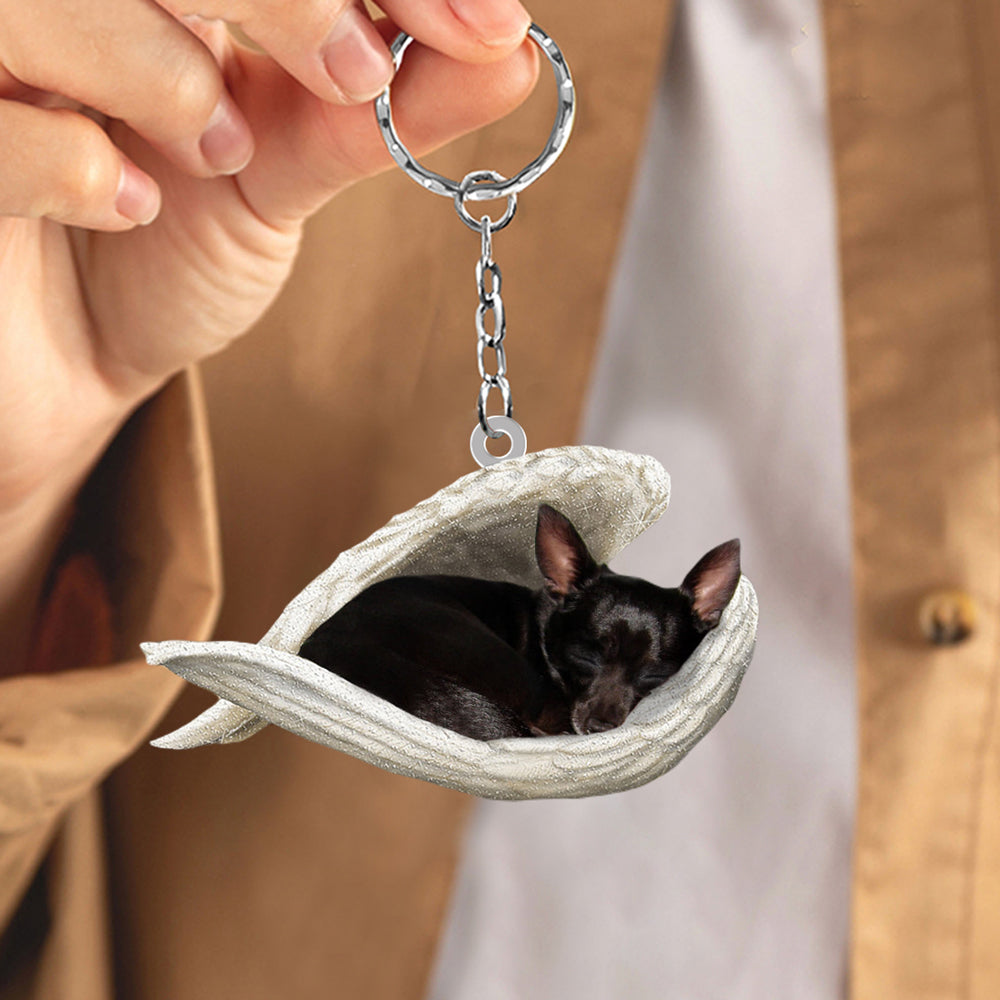 Black Chihuahua Sleeping Angel Acrylic Keychain Dog Sleeping keychain KO0174