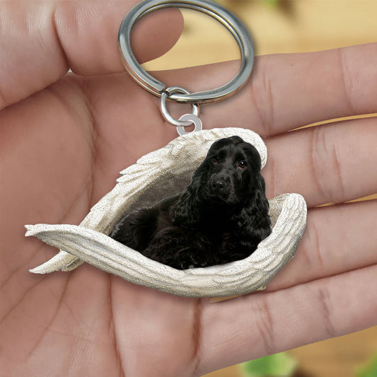 Black Cocker Spaniel Sleeping Angel Acrylic Keychain Dog Sleeping keychain KO0240