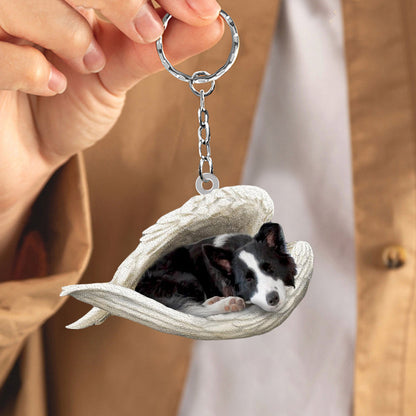 Border Collie Sleeping Angel Acrylic Keychain Dog Sleeping keychain KO0236