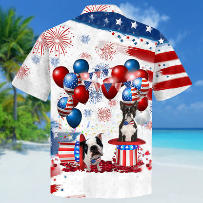 Boston Terrier Independence Day Hawaiian Shirt, Dog Hawaii Beach Shirt Short Sleeve For 4Th Of July HO3904