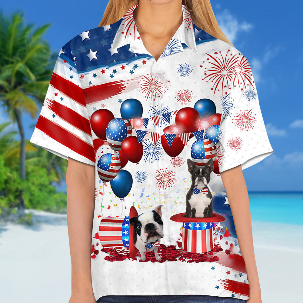 Boston Terrier Independence Day Hawaiian Shirt, Dog Hawaii Beach Shirt Short Sleeve For 4Th Of July HO3904