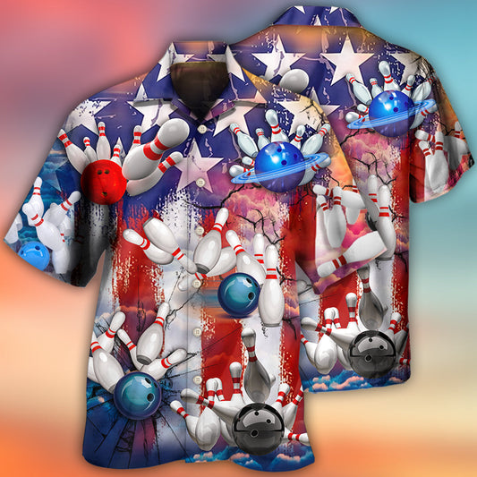 Bowling Aloha Hawaiian Shirts For Summer, USA Flag Independence Day Patriotic Hawaiian Shirts For Men Women HO3463