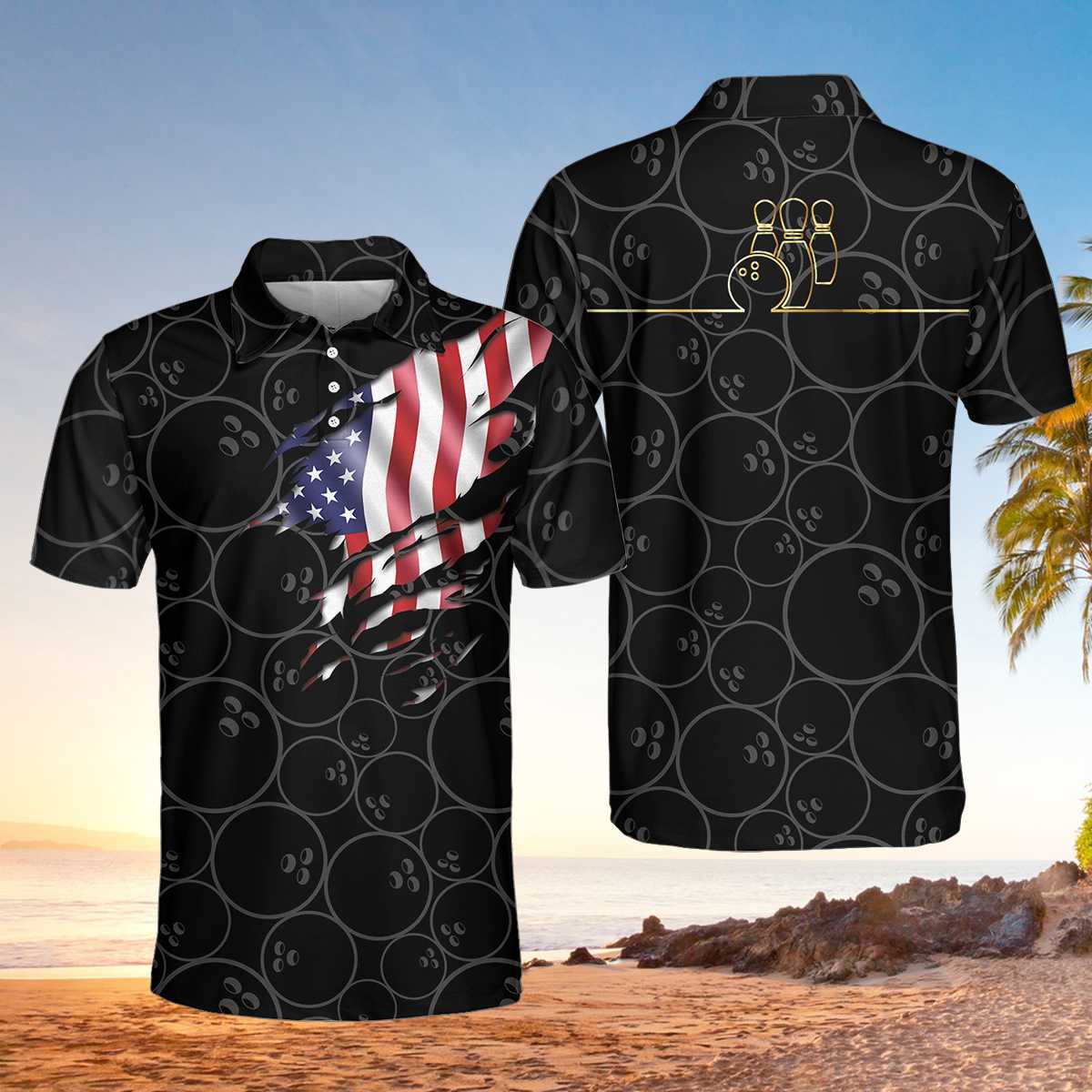 Custom Patriotic Bowling Polo Shirts BO0053