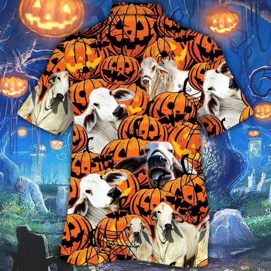 Happy Halloween Brahman Pumpkin All Over Printed 3D Hawaiian Shirt HO5361