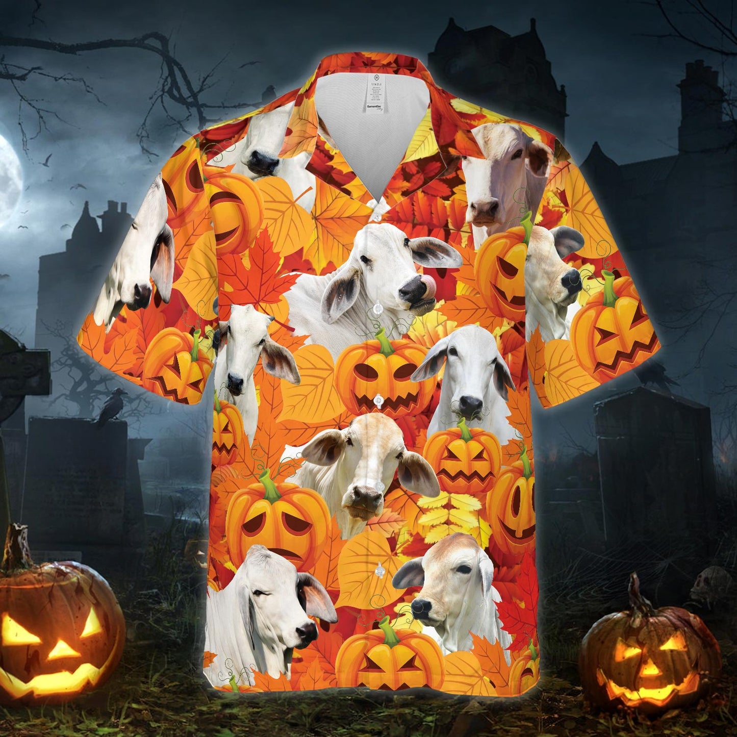 Autumn Leaf Brahman Cattle Pumpkin Hawaiian Shirt HO5349