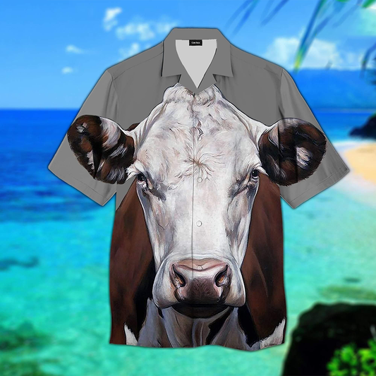 Brow Cow Face 3D Hawaiian shirt, Gift for cow lovers HO2267