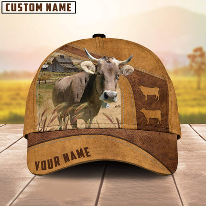 Custom Name Brown Swiss Cattle Cap , Cattle Hat, Farm Baseball Hat, Cap Hat For Farmer Farm Lover CO1026