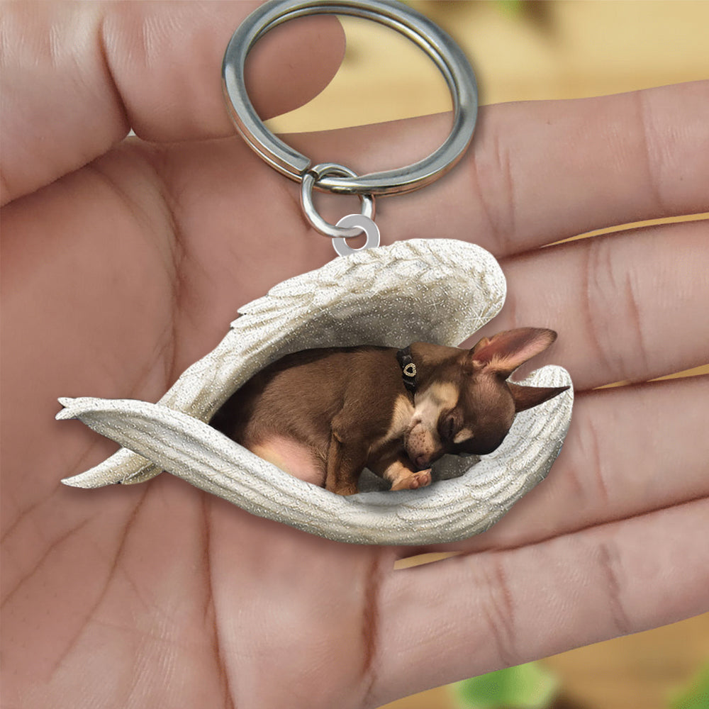 Brown Chihuahua Sleeping Angel Acrylic Keychain Dog Sleeping keychain KO0165