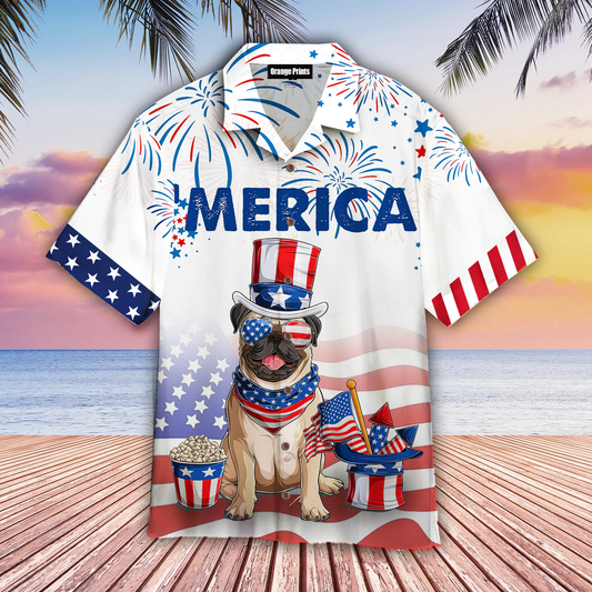 BullDog American Flag 4th Of July Firework Hawaiian Shirt HO1113