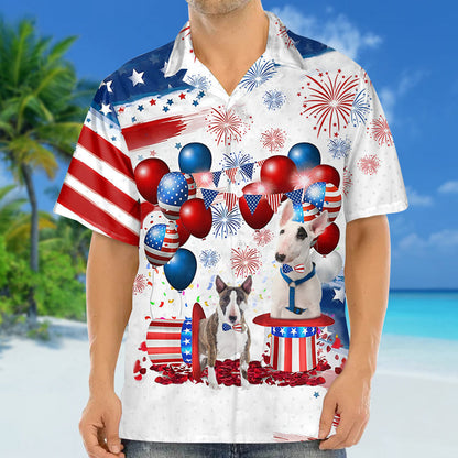 Bull Terrier Independence Day Hawaiian Shirt, Dog Hawaii Beach Shirt Short Sleeve For 4Th Of July HO3906