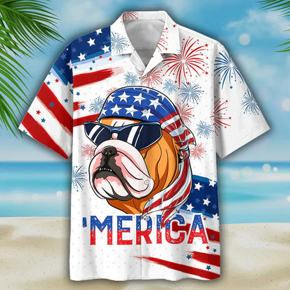 Bulldog Aloha Hawaiian Shirts For Summer, Funny Dog Merica Independence Day USA Flag Hawaiian Shirt For Men Women, 4th of July Gift For Dog Lovers HO3734