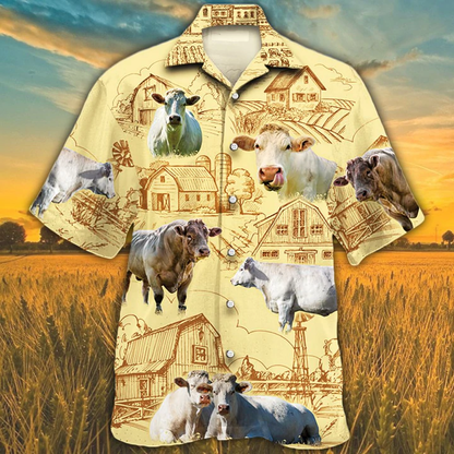 Charolais Farm Hawaiian Shirt, Farm Cow Short Sleeve Hawaiian Aloha Shirt for Men, Women HO0211