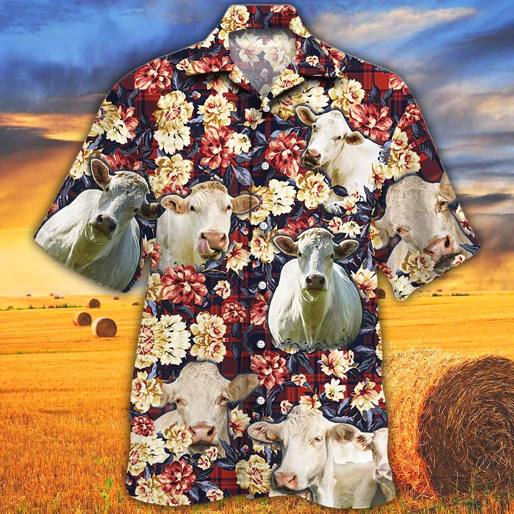 Cow Hawaiian shirt, Charolais Hawaiian Shirt, Summer Hawaiian shirt, Animal shirt HO2532