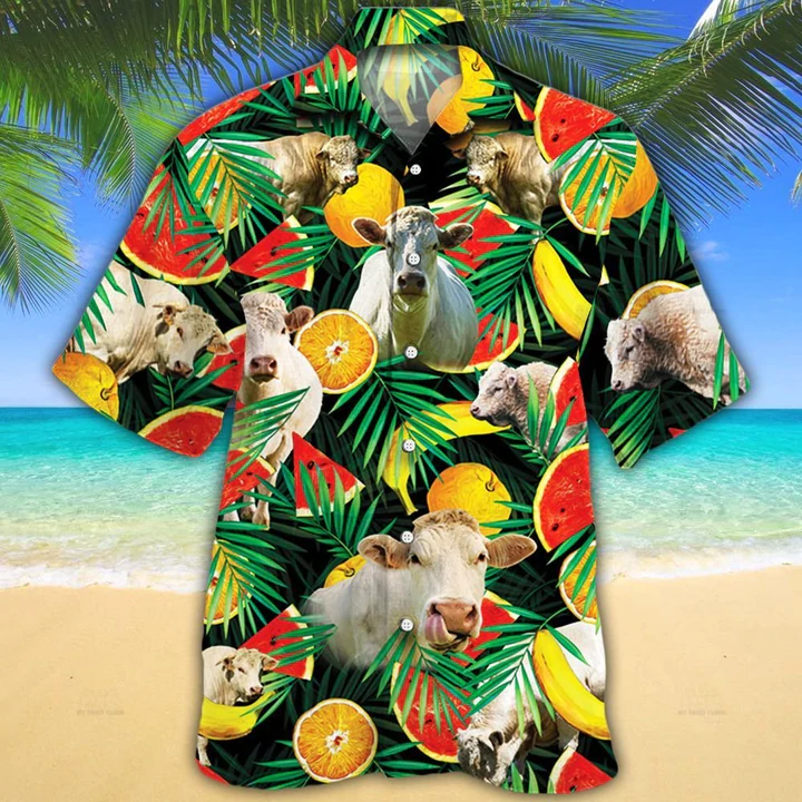 Charolais Cattle Lovers Tropical Fruits Hawaiian Shirt- Cow Aloha Shirt, Gift For Cow Lovers HO2596