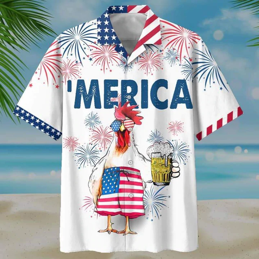 Chicken And Beer 4th of july Hawaiian Shirt, Hawaiian shirts for men, Women HO2473