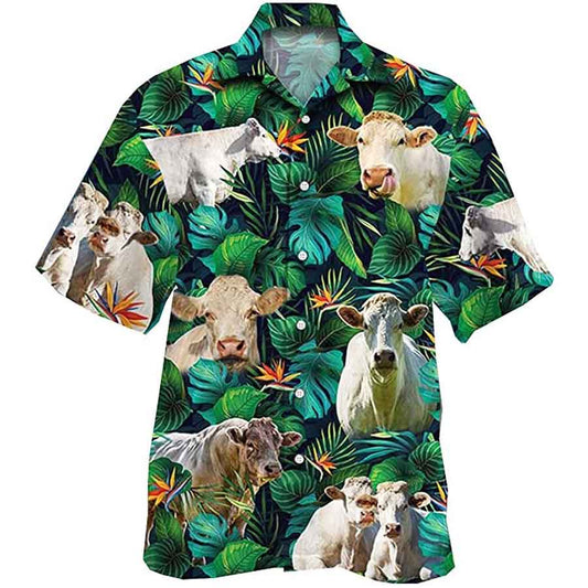 Chorolais Cow Tropical Hawaiian Button Up Shirt, Cows lovers Hawaiian Shirt for men, Women HO2233