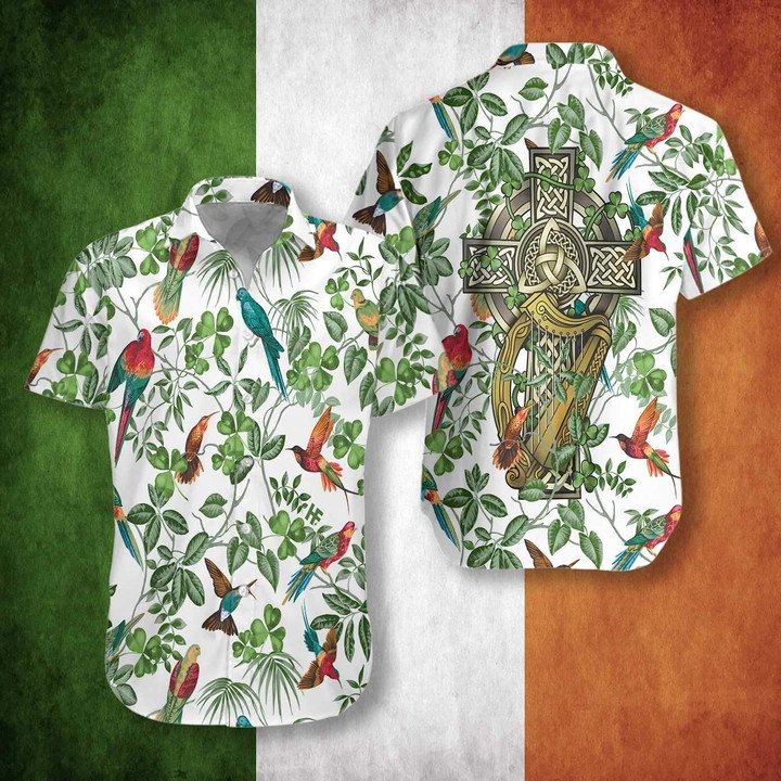 Celtic cross Irish St. Patrick's Hawaiian Shirt, Shamrock Shirt, Irish Day Hawaiian Shirt PO0085